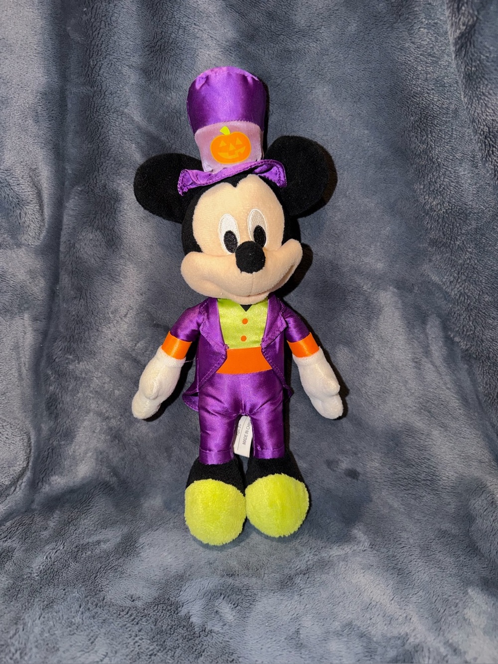 Disney Parks Halloween Mickey Mouse 11" Purple Plush With Top Hat Pumpkin